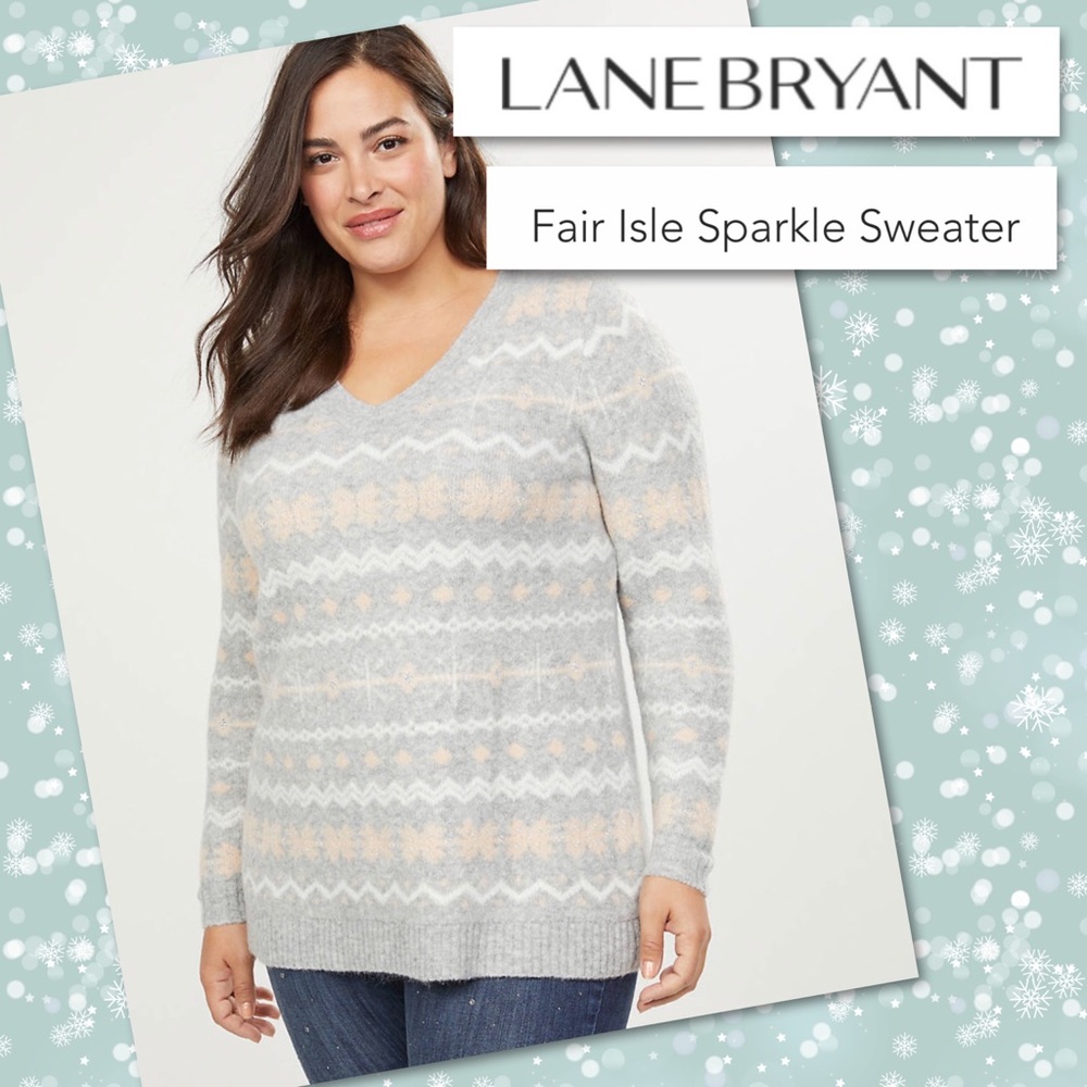 Lane Bryant Gray Fair Isle Sparkle Sweater NWT